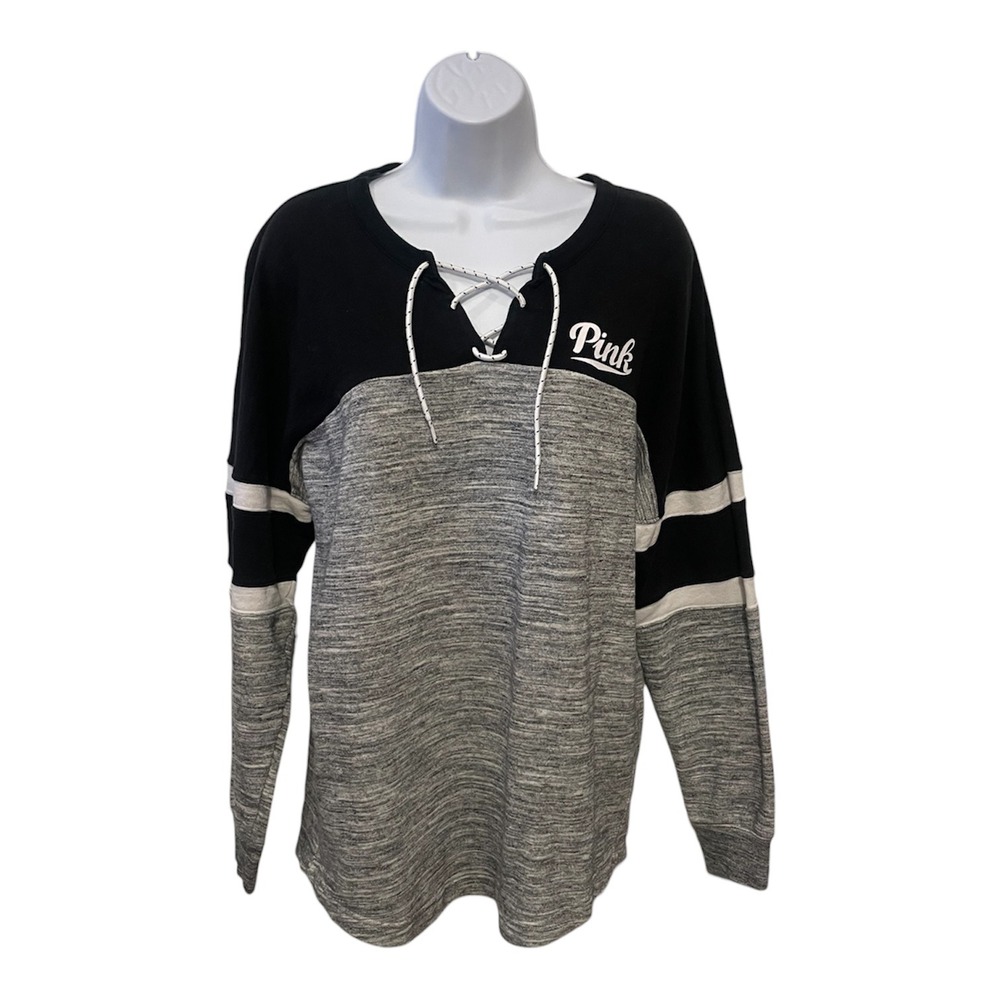 Pink By Victoria Secret Lace Up Collegiate Style‎ Sweatshirt Top Women Size S